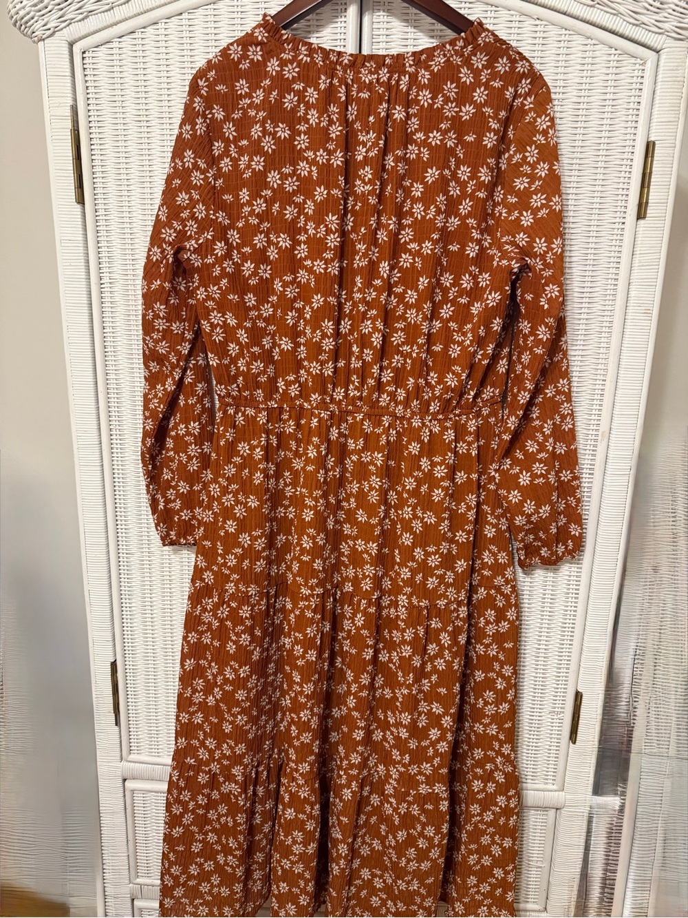 LOFT LARGE Rust Floral Tiered Long Sleeve Midi Dress - Picture 2 of 2